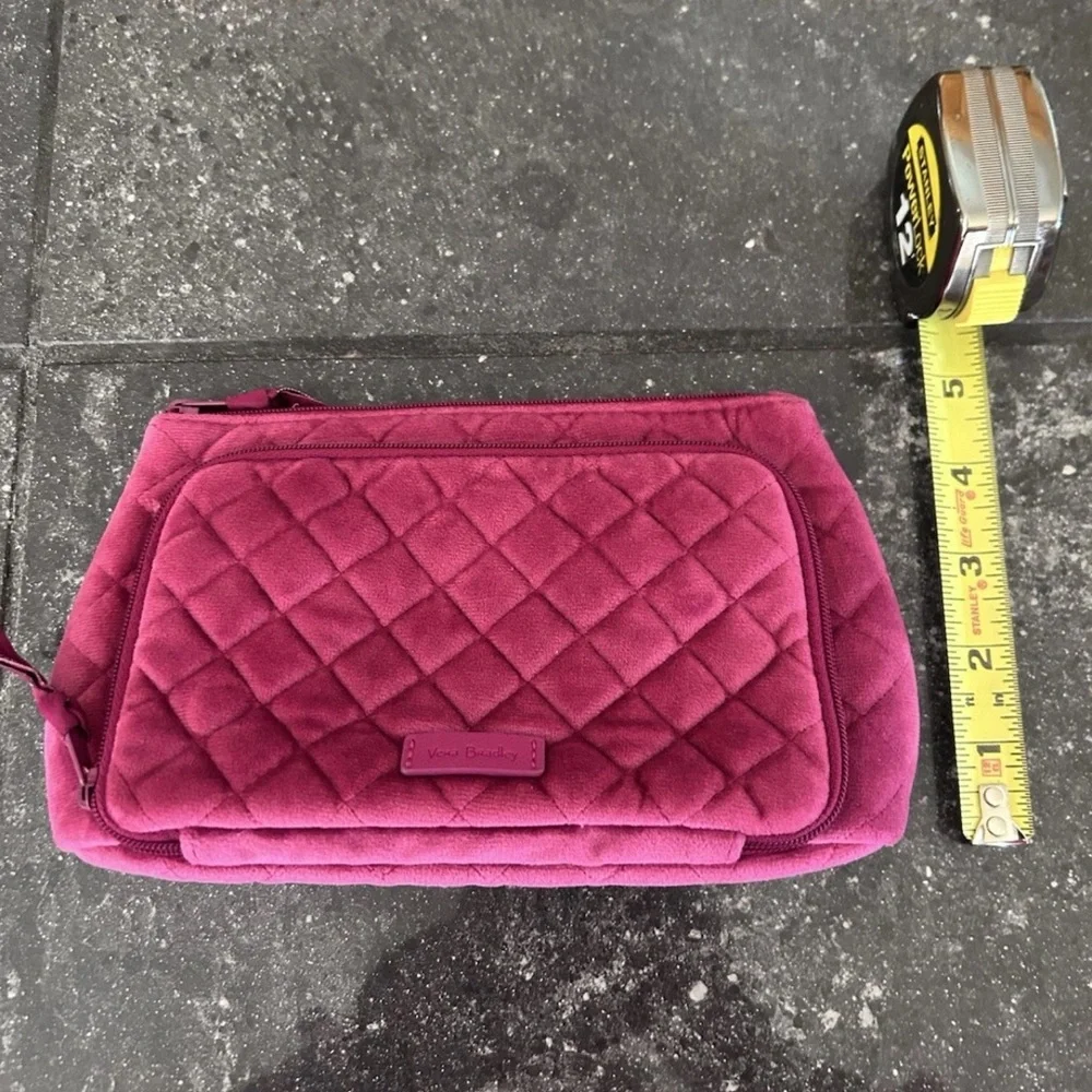 Vera Bradley Magenta Velvet Quilted Cosmetic Bag with Outside Zipper Pocket. - Picture 6 of 7